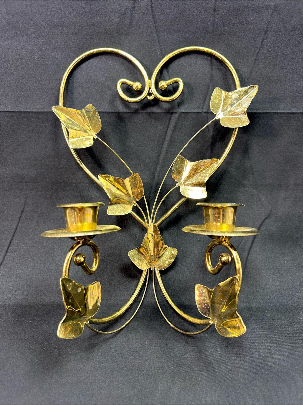 Vintage Home Interiors brass heart and ivy double candle wall sconce